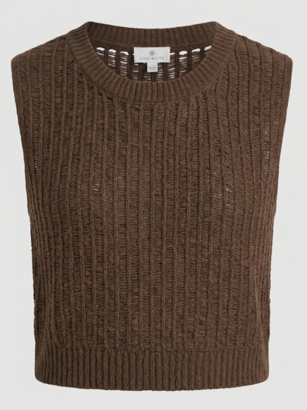 Socialite Open Knit Cropped Sweater Vest Brown Earthy Neutral Womens Size S NWT